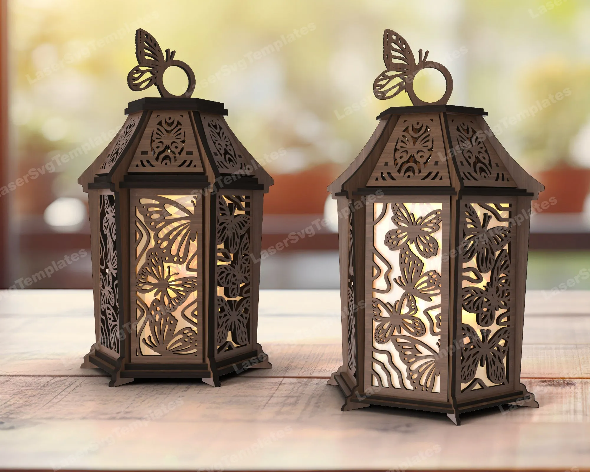 Decorative wooden butterfly lantern laser cut svg file