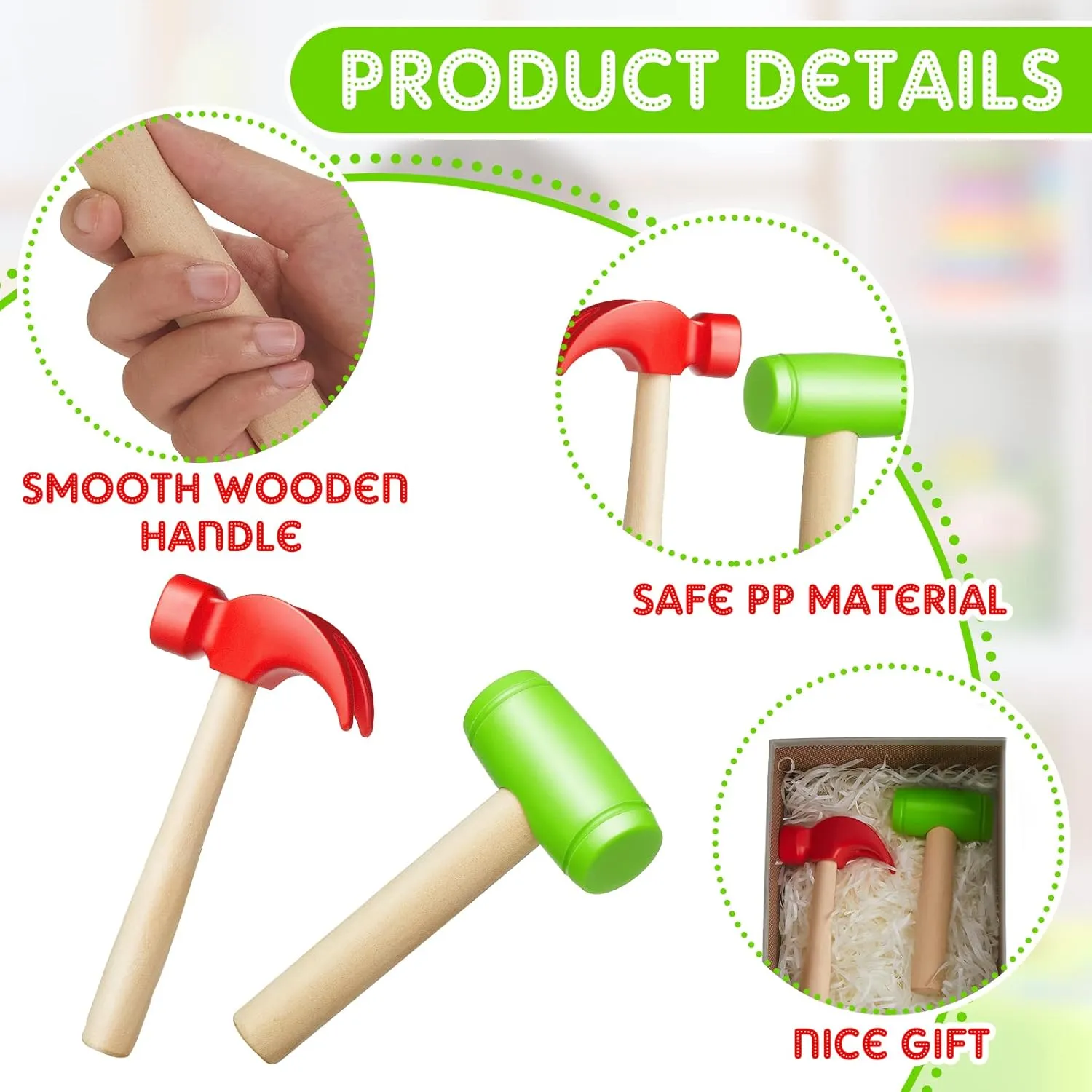 Deekin 8 Pcs Toy Hammer Simulation Small Wooden Plastic Maintenance Tools Hammers Educational Toys for Teens Girls Boys School Birthday Games Party Supplies (2 Style Toy Hammer)