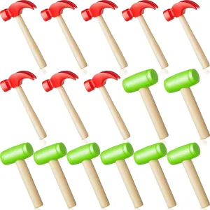 Deekin 8 Pcs Toy Hammer Simulation Small Wooden Plastic Maintenance Tools Hammers Educational Toys for Teens Girls Boys School Birthday Games Party Supplies (2 Style Toy Hammer)