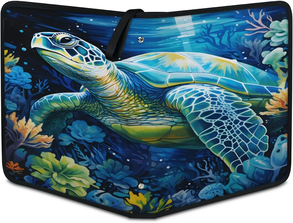 Deep-Sea Turtle 3 Ring Trading Zipper Binder Strap, Trading Card Binder 9 Pocket, 900 Pockets Card Holder with 50 Removable Sleeves for Game Cards