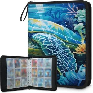 Deep-Sea Turtle 3 Ring Trading Zipper Binder Strap, Trading Card Binder 9 Pocket, 900 Pockets Card Holder with 50 Removable Sleeves for Game Cards