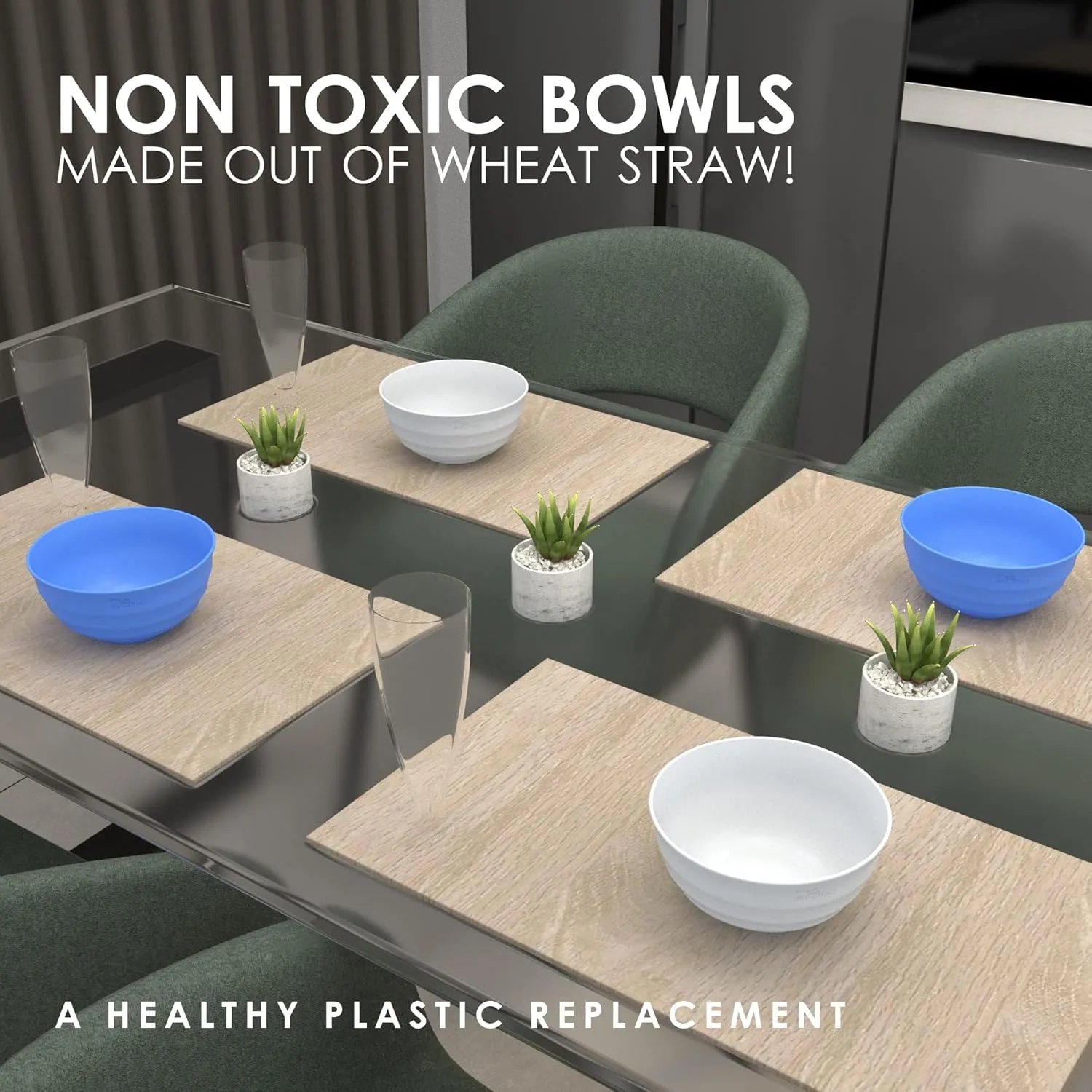 Deep Wheat Straw Bowl 60 OZ - 6 DishwasherSafe Microwavable Bowls For Kitchen - Large Cereal bowls - Alternate to Plastic Salad Bowl - Large Soup Bowl For Eating - PHO Bowls For Ramen Rice Breakfast