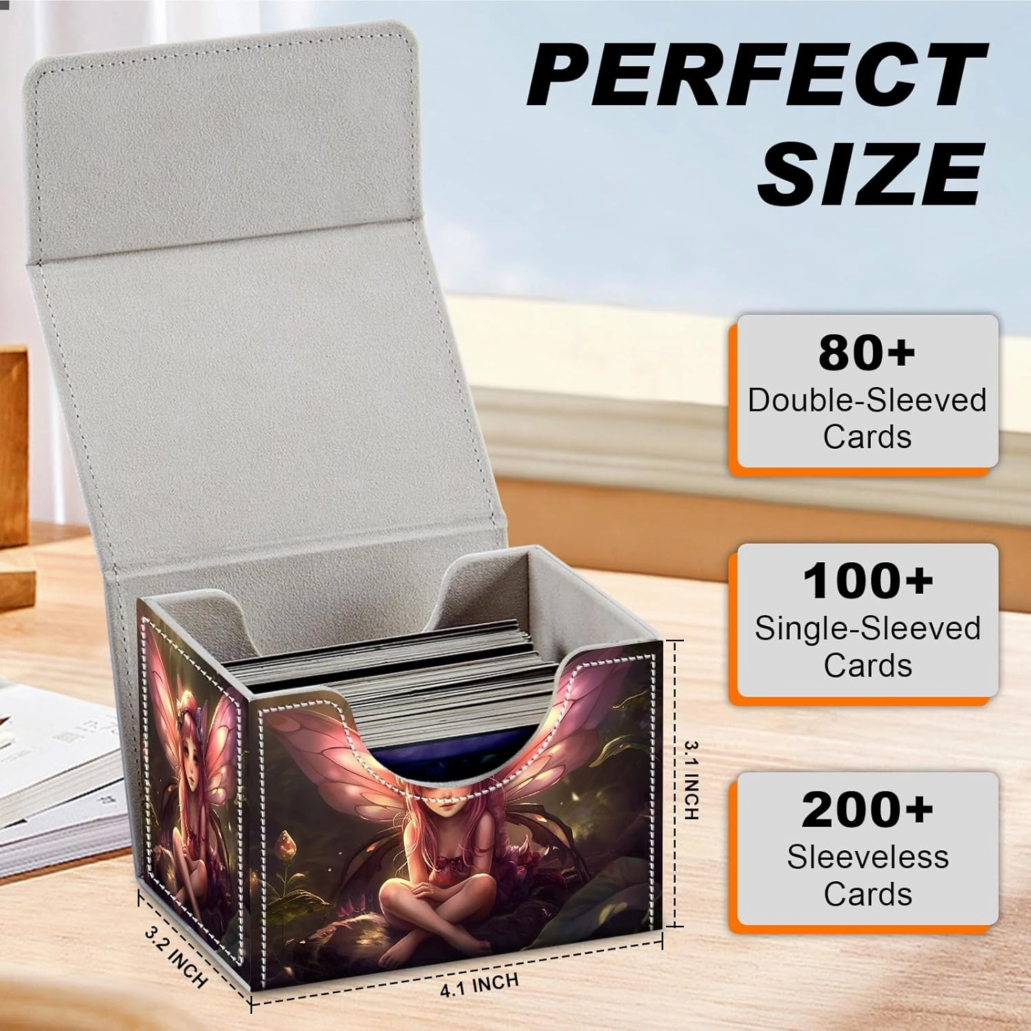 DEGDFSGR for TCG MTG Card Game Storage Box Organizer Trading Card Case Commander Deck Box Magnetic Closure Creative Pattern Up to 200 Cards, Pink Fairy Sitting Flower Meadow