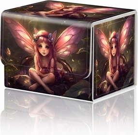 DEGDFSGR for TCG MTG Card Game Storage Box Organizer Trading Card Case Commander Deck Box Magnetic Closure Creative Pattern Up to 200 Cards, Pink Fairy Sitting Flower Meadow