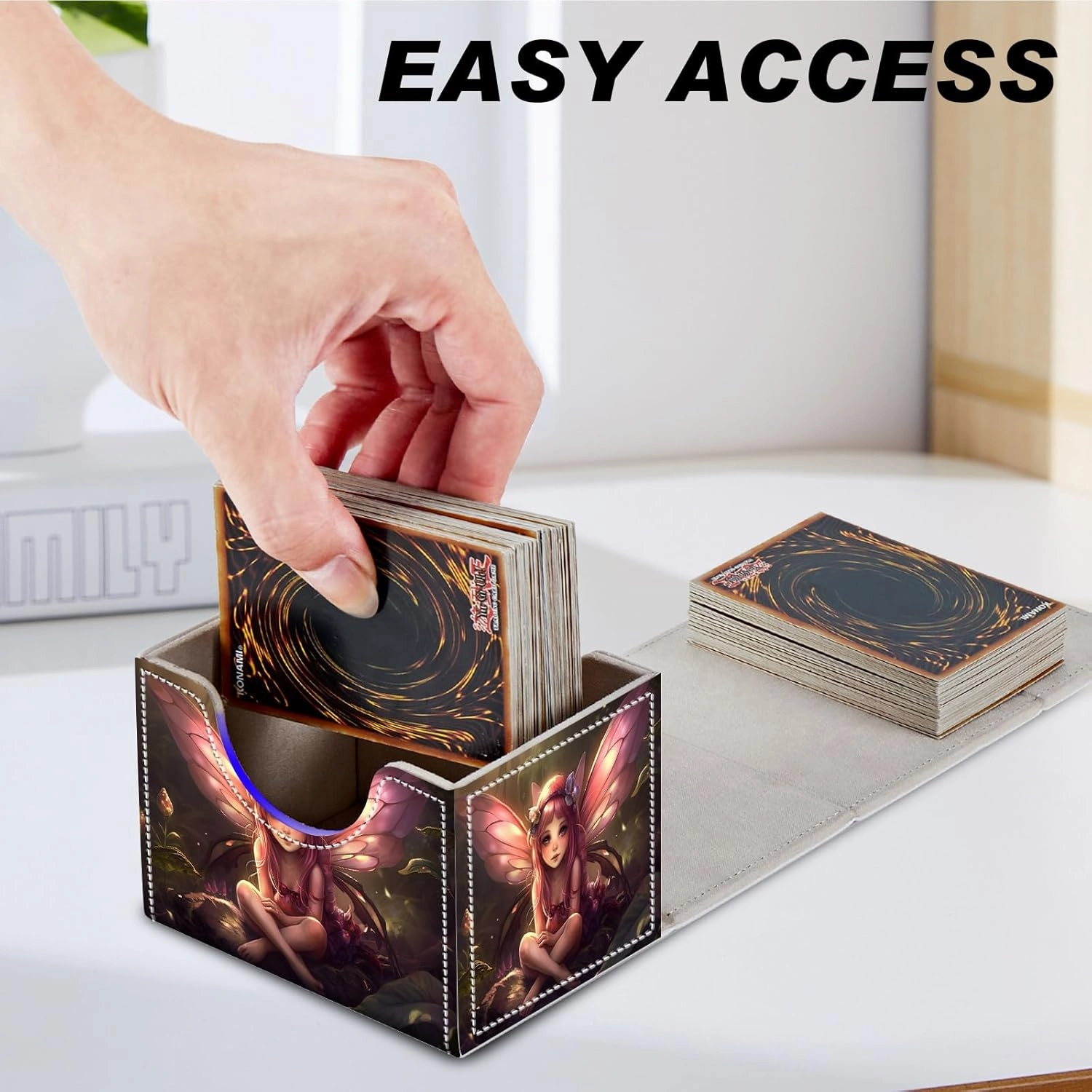 DEGDFSGR for TCG MTG Card Game Storage Box Organizer Trading Card Case Commander Deck Box Magnetic Closure Creative Pattern Up to 200 Cards, Pink Fairy Sitting Flower Meadow