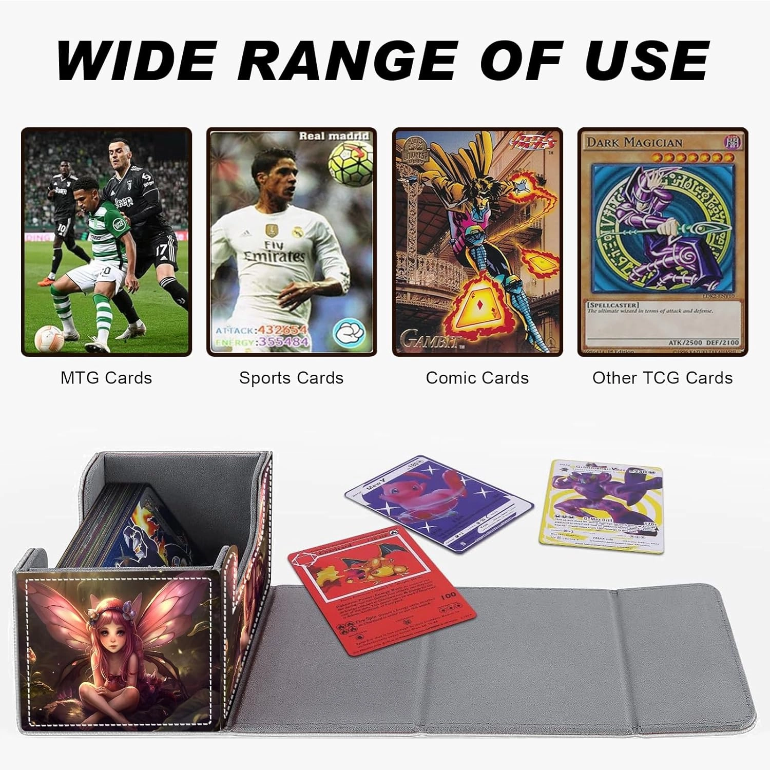 DEGDFSGR for TCG MTG Card Game Storage Box Organizer Trading Card Case Commander Deck Box Magnetic Closure Creative Pattern Up to 200 Cards, Pink Fairy Sitting Flower Meadow