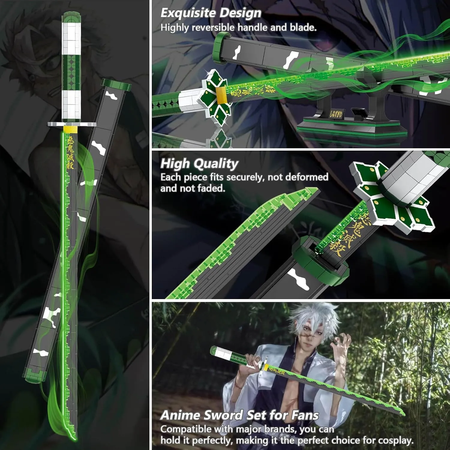 Demon Anime Sword Building Set, 39in Sanemi Sword Building Block with Scabbard and Stand, Anime Katana Sword Set, Collectible Gifts Toys for Adults Kids 8  (710 PCS)