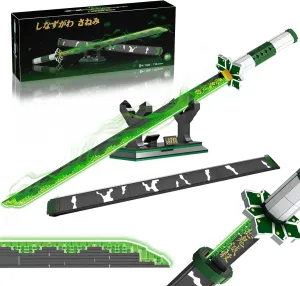 Demon Anime Sword Building Set, 39in Sanemi Sword Building Block with Scabbard and Stand, Anime Katana Sword Set, Collectible Gifts Toys for Adults Kids 8  (710 PCS)