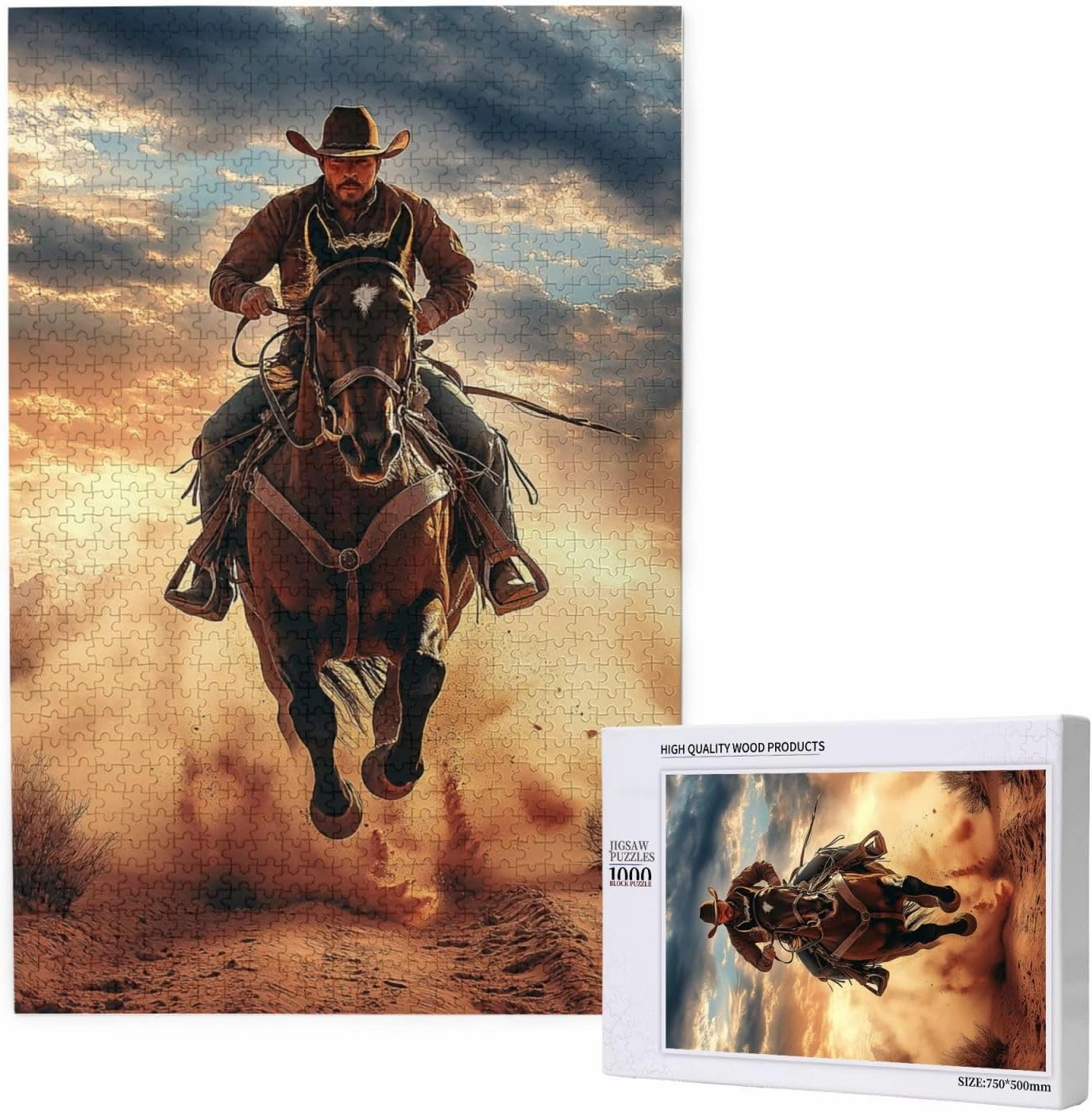 Desert Horseback Riding Man Jigsaw Puzzle 1000 Pcs, Unique Artwork,Wooden Puzzle for Adults,Challenging Brain Exercise, Stress Release,Relaxation,Home Wall Decor,Practical