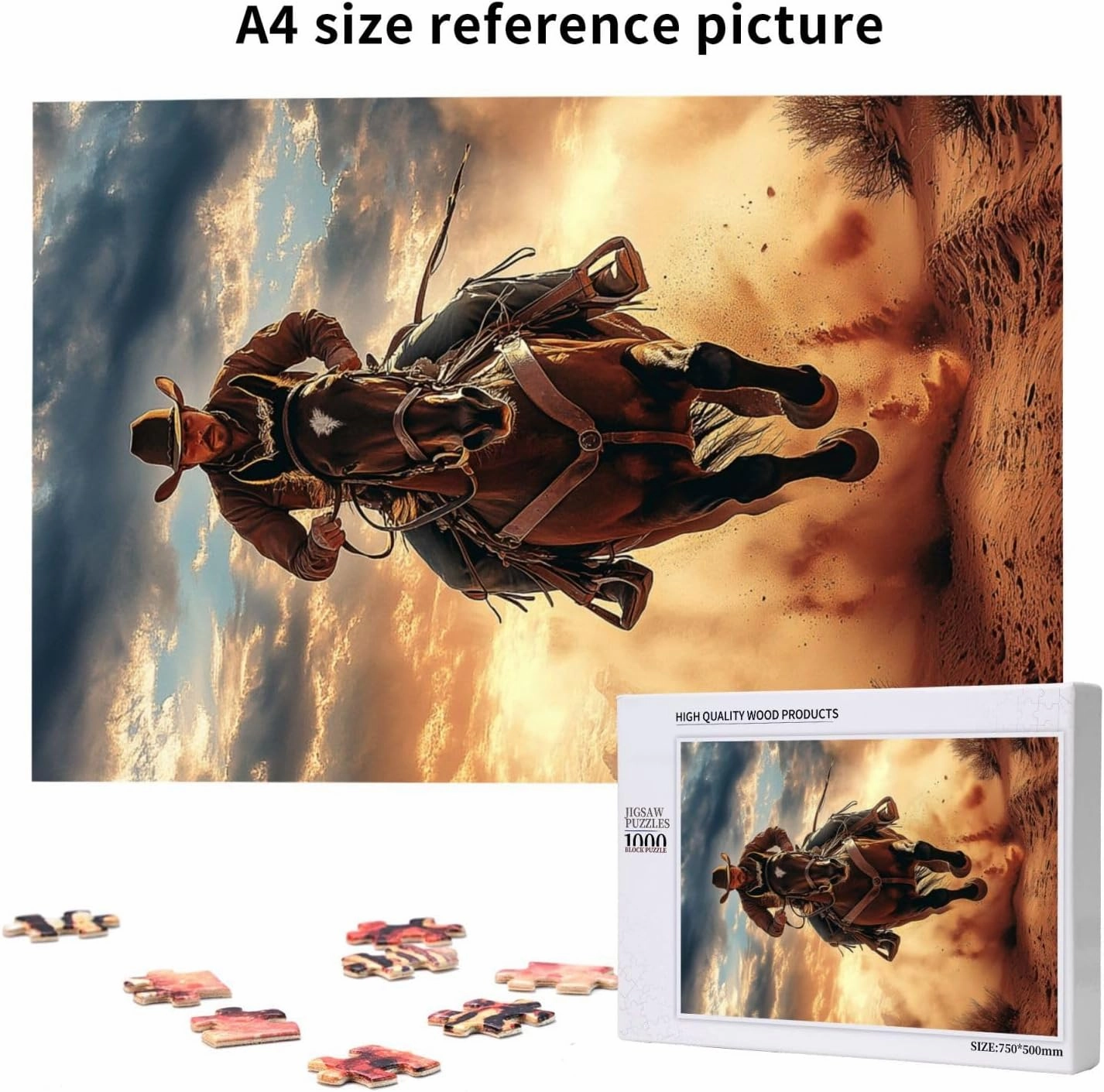 Desert Horseback Riding Man Jigsaw Puzzle 1000 Pcs, Unique Artwork,Wooden Puzzle for Adults,Challenging Brain Exercise, Stress Release,Relaxation,Home Wall Decor,Practical