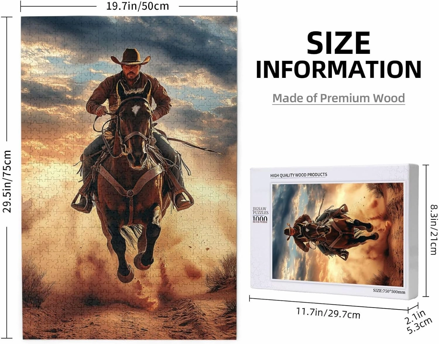 Desert Horseback Riding Man Jigsaw Puzzle 1000 Pcs, Unique Artwork,Wooden Puzzle for Adults,Challenging Brain Exercise, Stress Release,Relaxation,Home Wall Decor,Practical