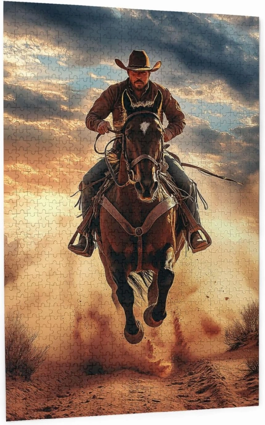 Desert Horseback Riding Man Jigsaw Puzzle 1000 Pcs, Unique Artwork,Wooden Puzzle for Adults,Challenging Brain Exercise, Stress Release,Relaxation,Home Wall Decor,Practical