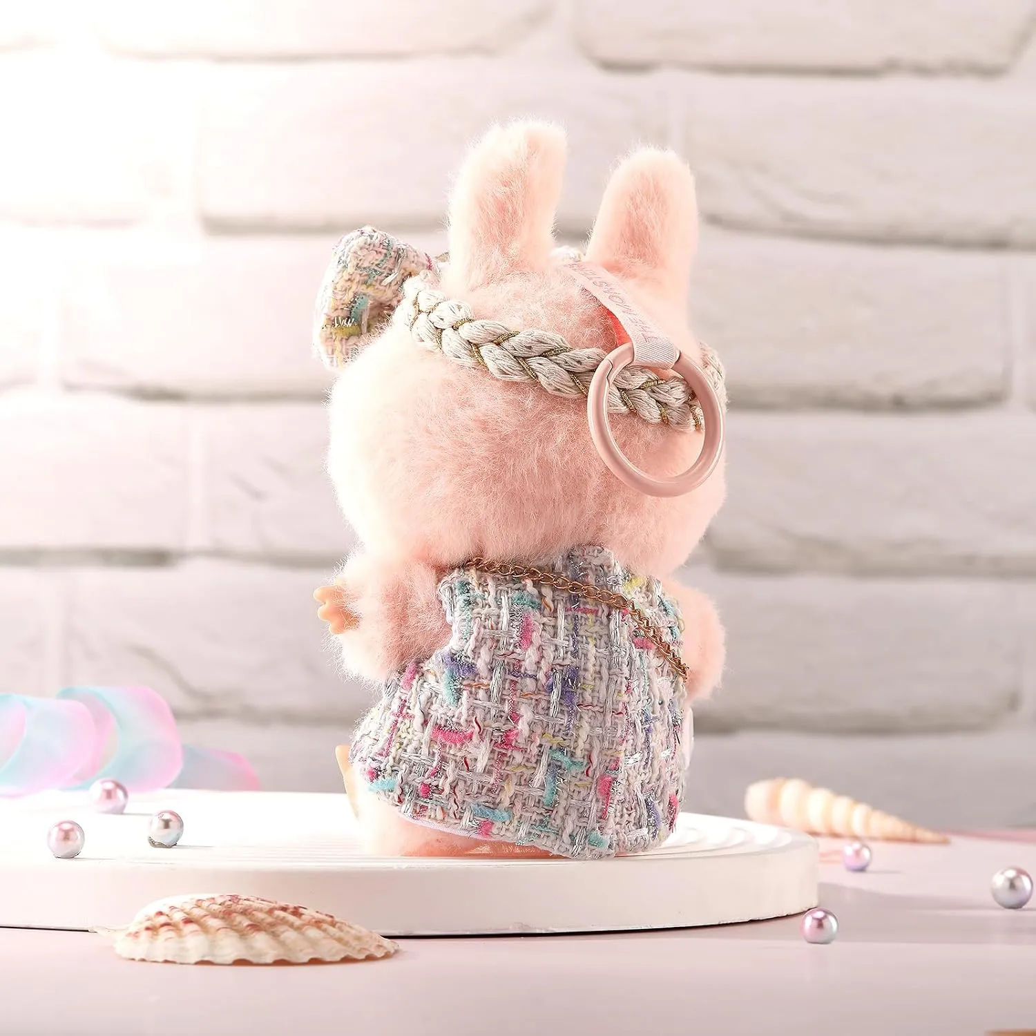 Designed for Labubu Clothes, Luxury Chic Series for 17cm Labubu, High-End Fashion Doll Clothes for Labubu Accessories (NO Doll) (White Dress Hairband Bag)