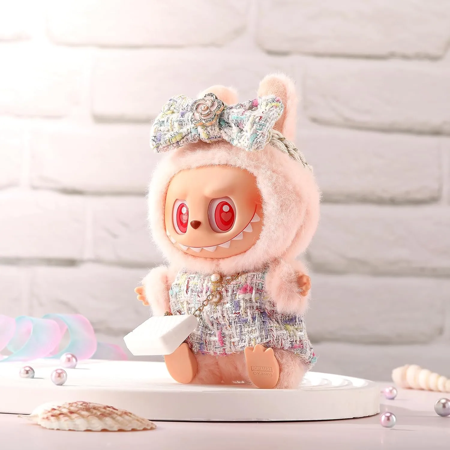 Designed for Labubu Clothes, Luxury Chic Series for 17cm Labubu, High-End Fashion Doll Clothes for Labubu Accessories (NO Doll) (White Dress Hairband Bag)