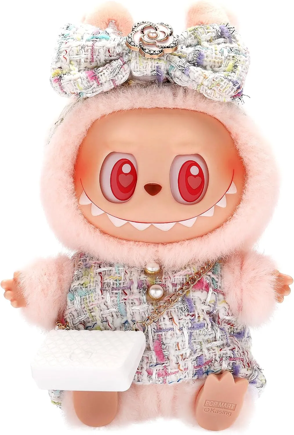 Designed for Labubu Clothes, Luxury Chic Series for 17cm Labubu, High-End Fashion Doll Clothes for Labubu Accessories (NO Doll) (White Dress Hairband Bag)