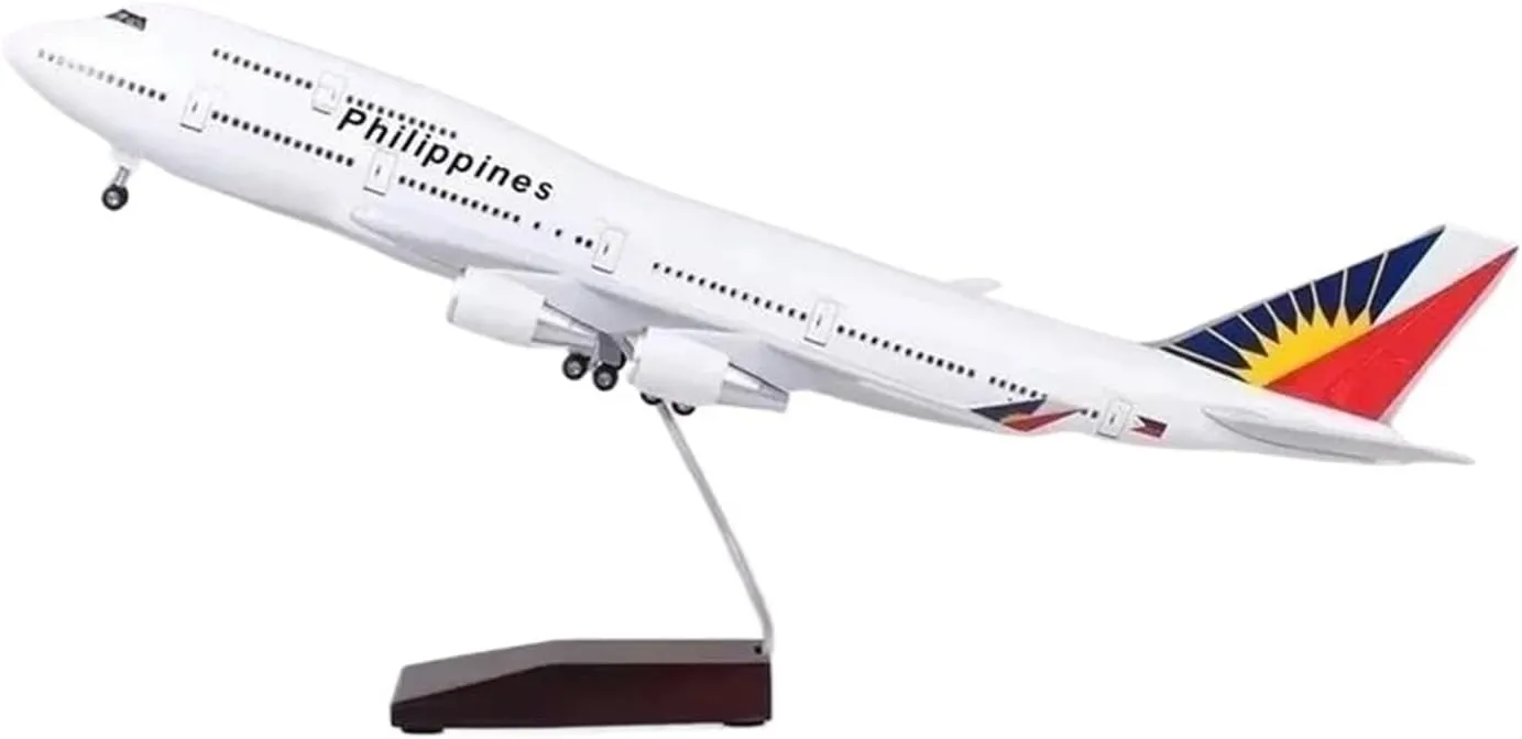 Diecast Plane Model 47CM for B747 Philippines Diecast Resin Aircraft Model with Light and Wheel Collectible (No Light)