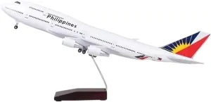 Diecast Plane Model 47CM for B747 Philippines Diecast Resin Aircraft Model with Light and Wheel Collectible (No Light)