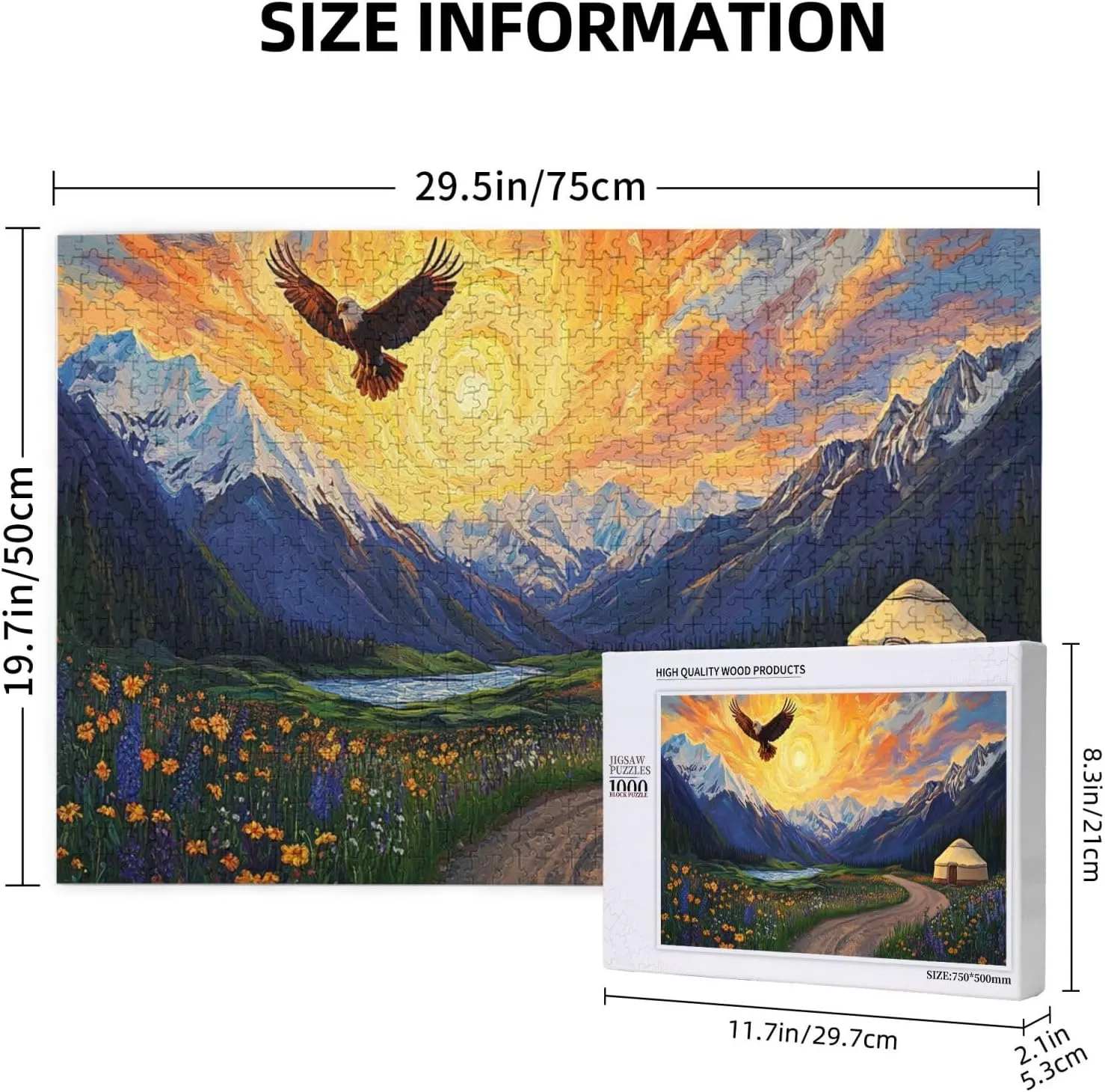 Different Sky On The Grassland，1000 Pcs Adult Wooden Jigsaw Puzzles,Colorful Works of Art，Difficult Entertainment Games，Exercising Patience and Hands-On Ability，Enjoy The Process