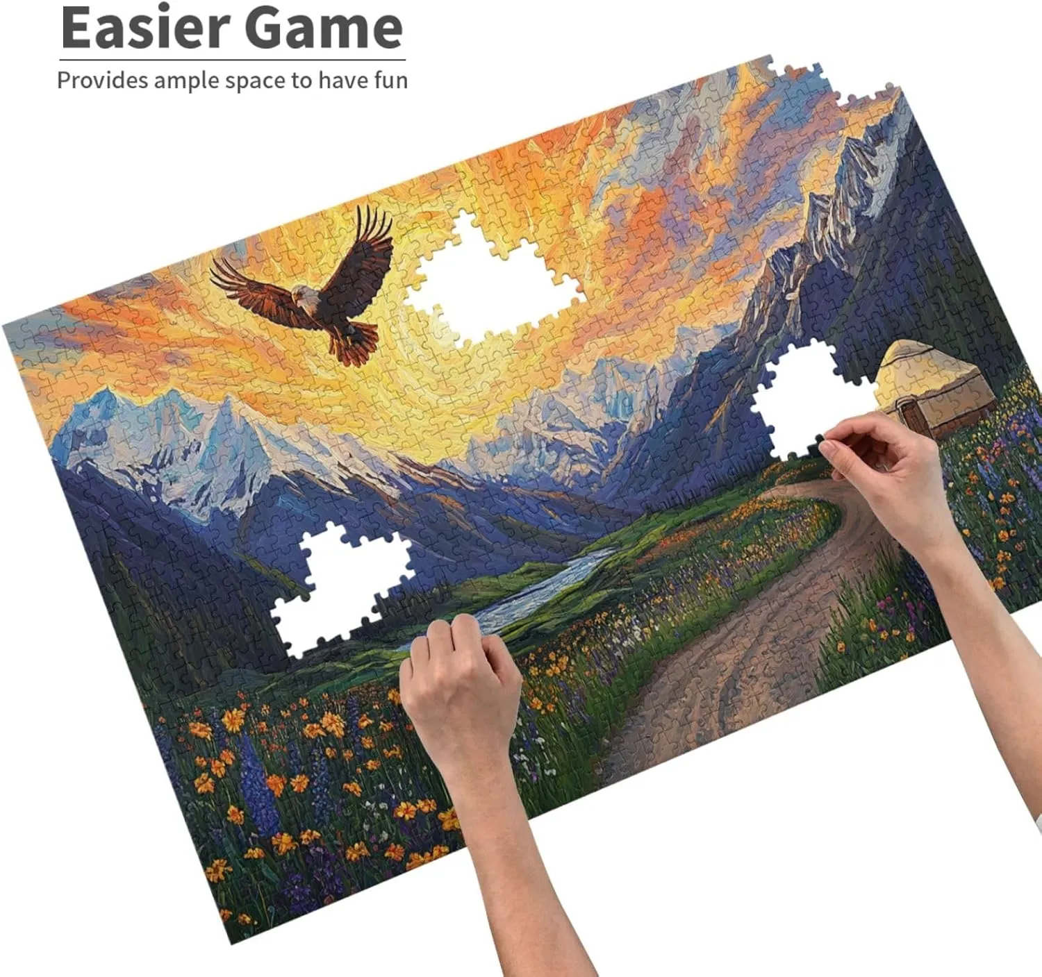 Different Sky On The Grassland，1000 Pcs Adult Wooden Jigsaw Puzzles,Colorful Works of Art，Difficult Entertainment Games，Exercising Patience and Hands-On Ability，Enjoy The Process