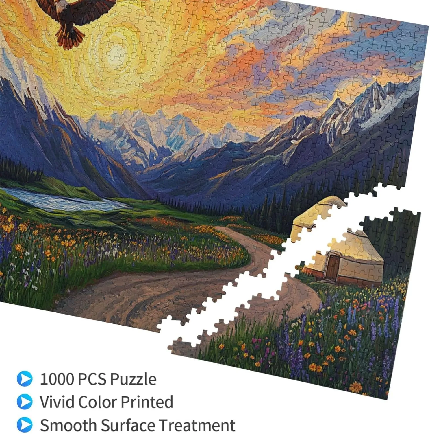 Different Sky On The Grassland，1000 Pcs Adult Wooden Jigsaw Puzzles,Colorful Works of Art，Difficult Entertainment Games，Exercising Patience and Hands-On Ability，Enjoy The Process