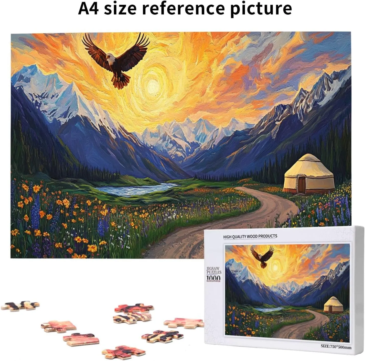 Different Sky On The Grassland，1000 Pcs Adult Wooden Jigsaw Puzzles,Colorful Works of Art，Difficult Entertainment Games，Exercising Patience and Hands-On Ability，Enjoy The Process