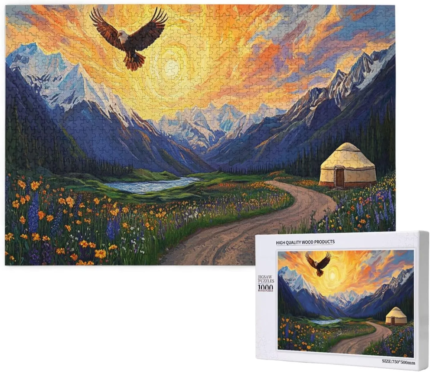 Different Sky On The Grassland，1000 Pcs Adult Wooden Jigsaw Puzzles,Colorful Works of Art，Difficult Entertainment Games，Exercising Patience and Hands-On Ability，Enjoy The Process