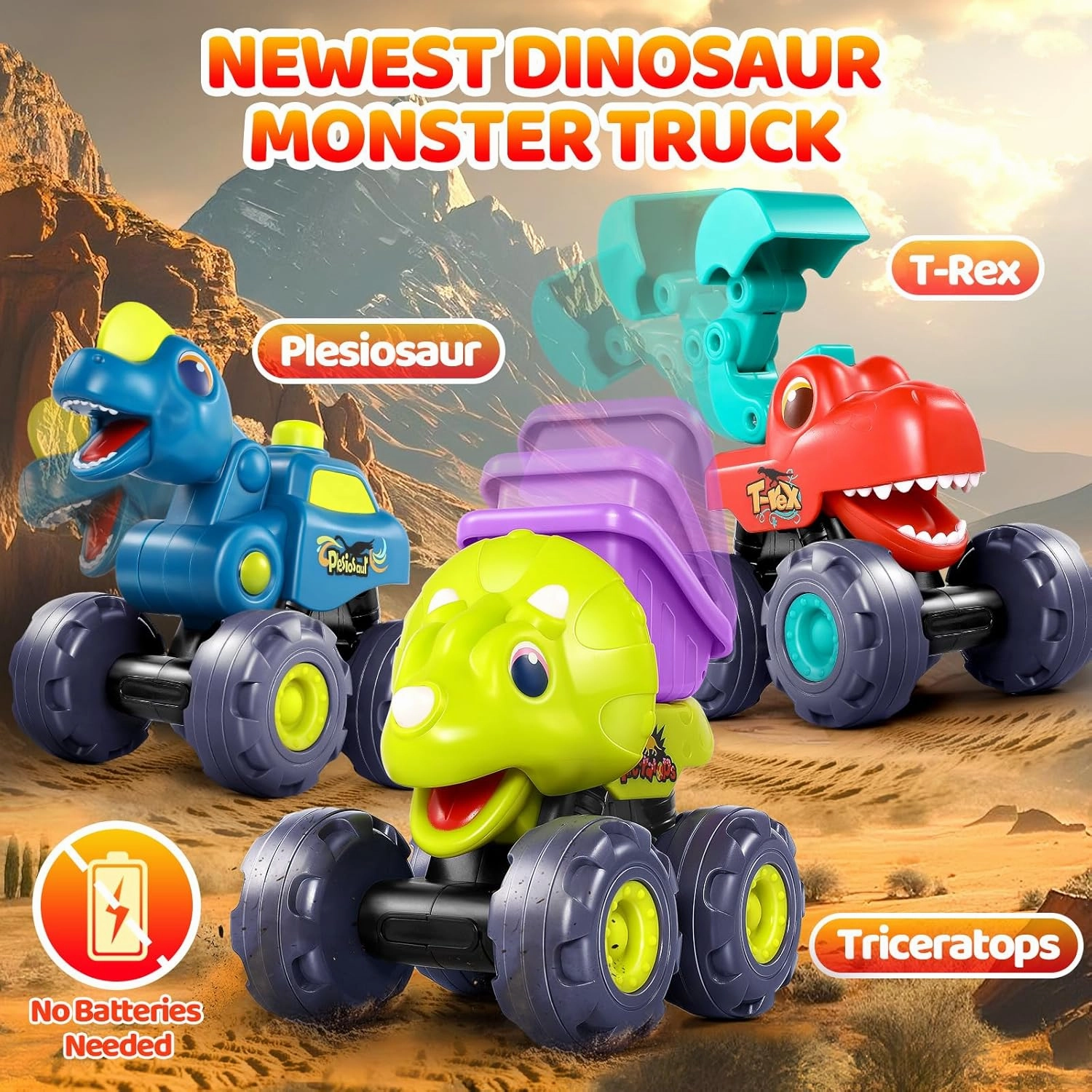 Dinosaur Monster Trucks for Toddlers 2-4 Years Kids Toy Boys 3-5, Dinosaur Toys for Kids 1 2 3 4 5 Year Old Boy Girl Birthday Gift Xmas Stocking Stuffers Baby Toddler Boy Toys Gifts Age 1 2 3 4