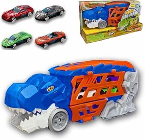 Dinosaur Toys for Kids, Dinosaur Cars Transporter Truck Carrier with 4 Die-Cast Racing Cars & Race Track for Boys Girls