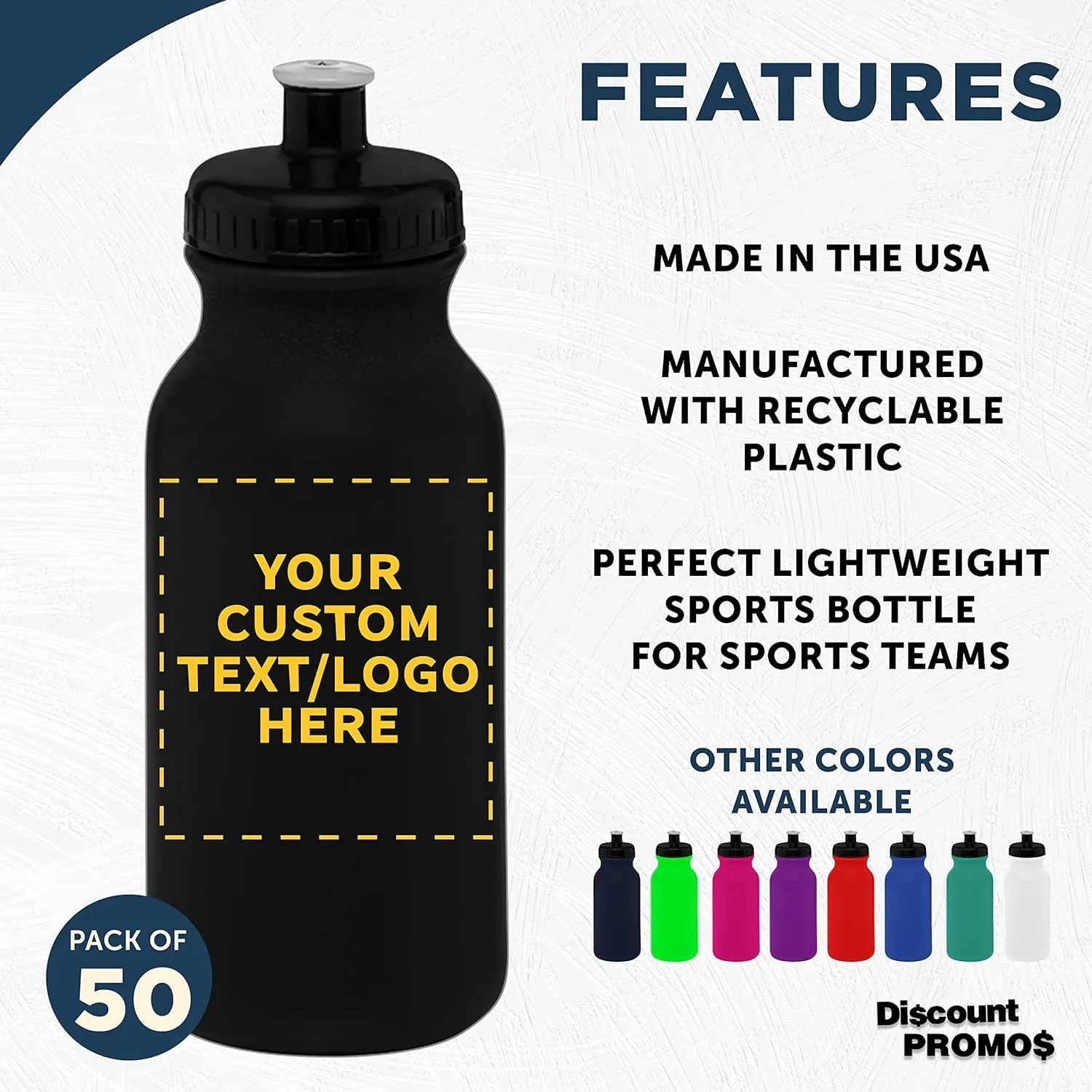 DISCOUNT PROMOS Custom 20 oz. Water Bottles with Push Cap – Set of 50 – Personalized Bulk Gift for Dad – Father’s Day Sports Bottles for Gym, Camping – Black