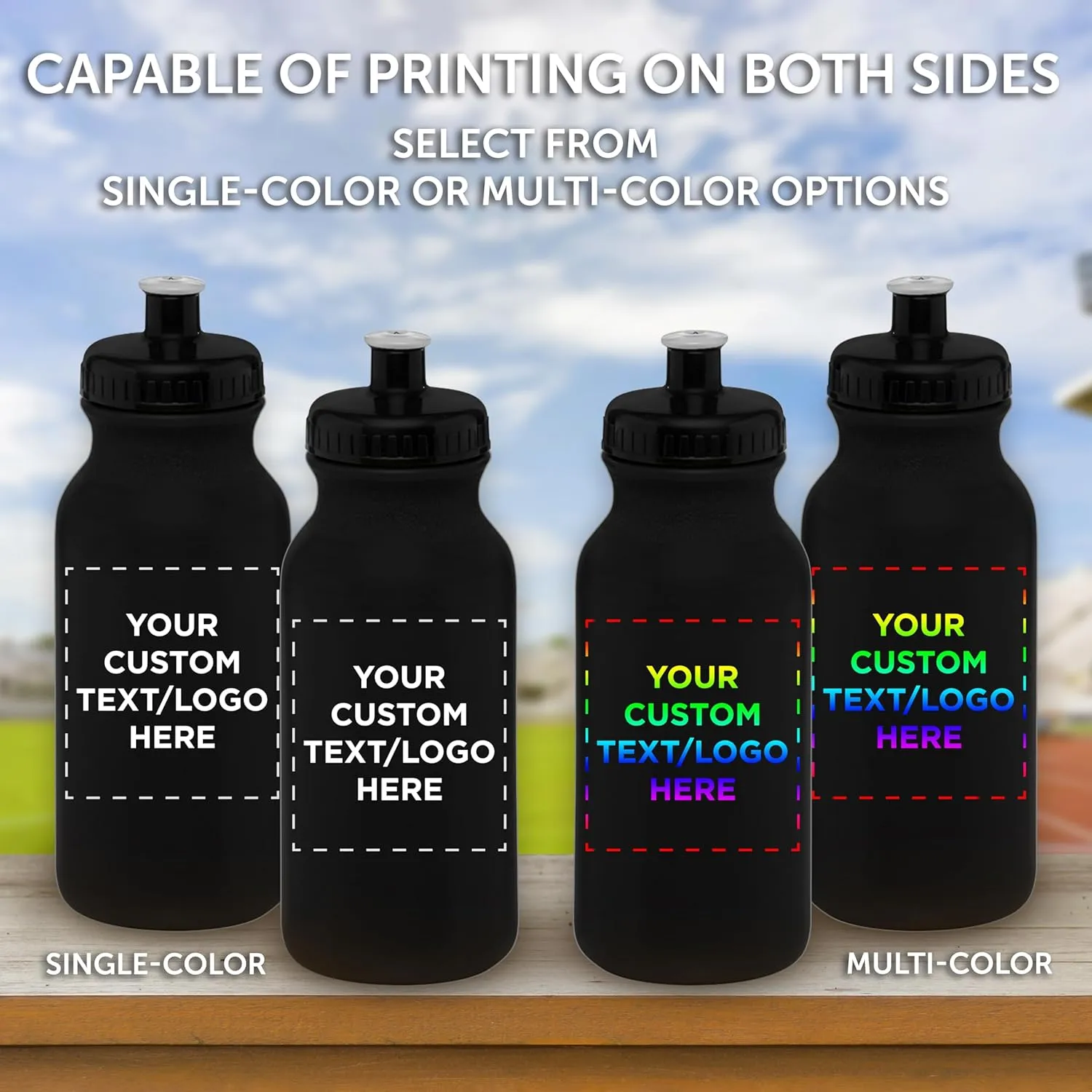 DISCOUNT PROMOS Custom 20 oz. Water Bottles with Push Cap – Set of 50 – Personalized Bulk Gift for Dad – Father’s Day Sports Bottles for Gym, Camping – Black