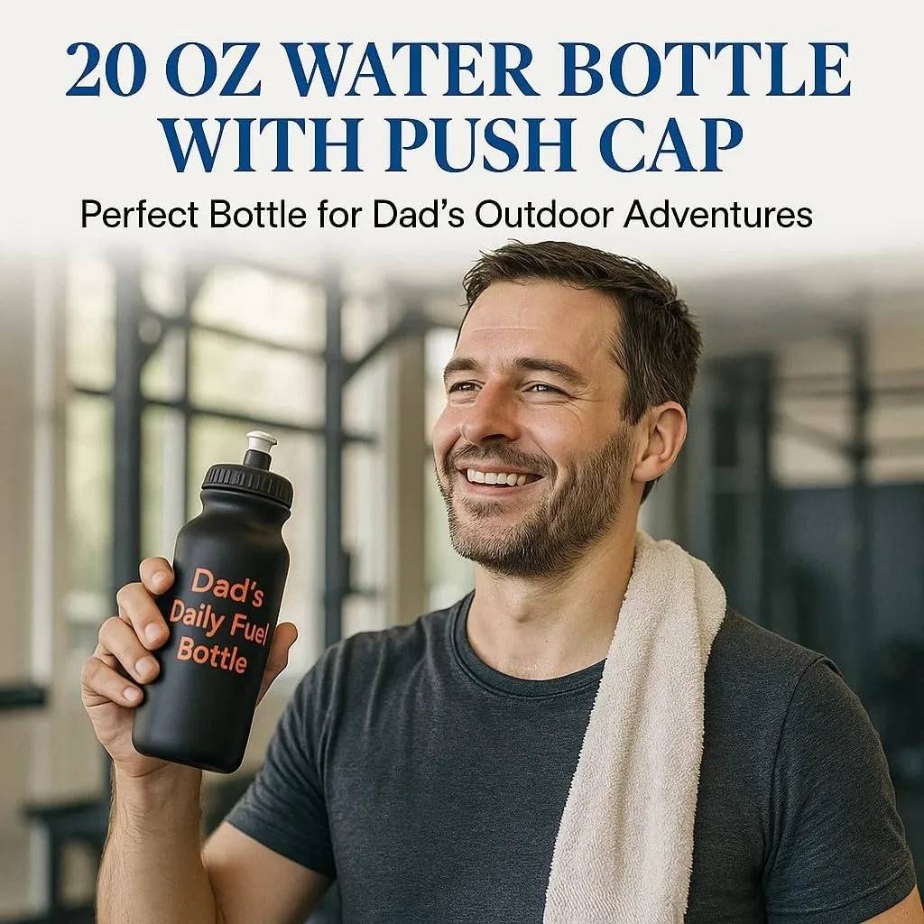 DISCOUNT PROMOS Custom 20 oz. Water Bottles with Push Cap – Set of 50 – Personalized Bulk Gift for Dad – Father’s Day Sports Bottles for Gym, Camping – Black