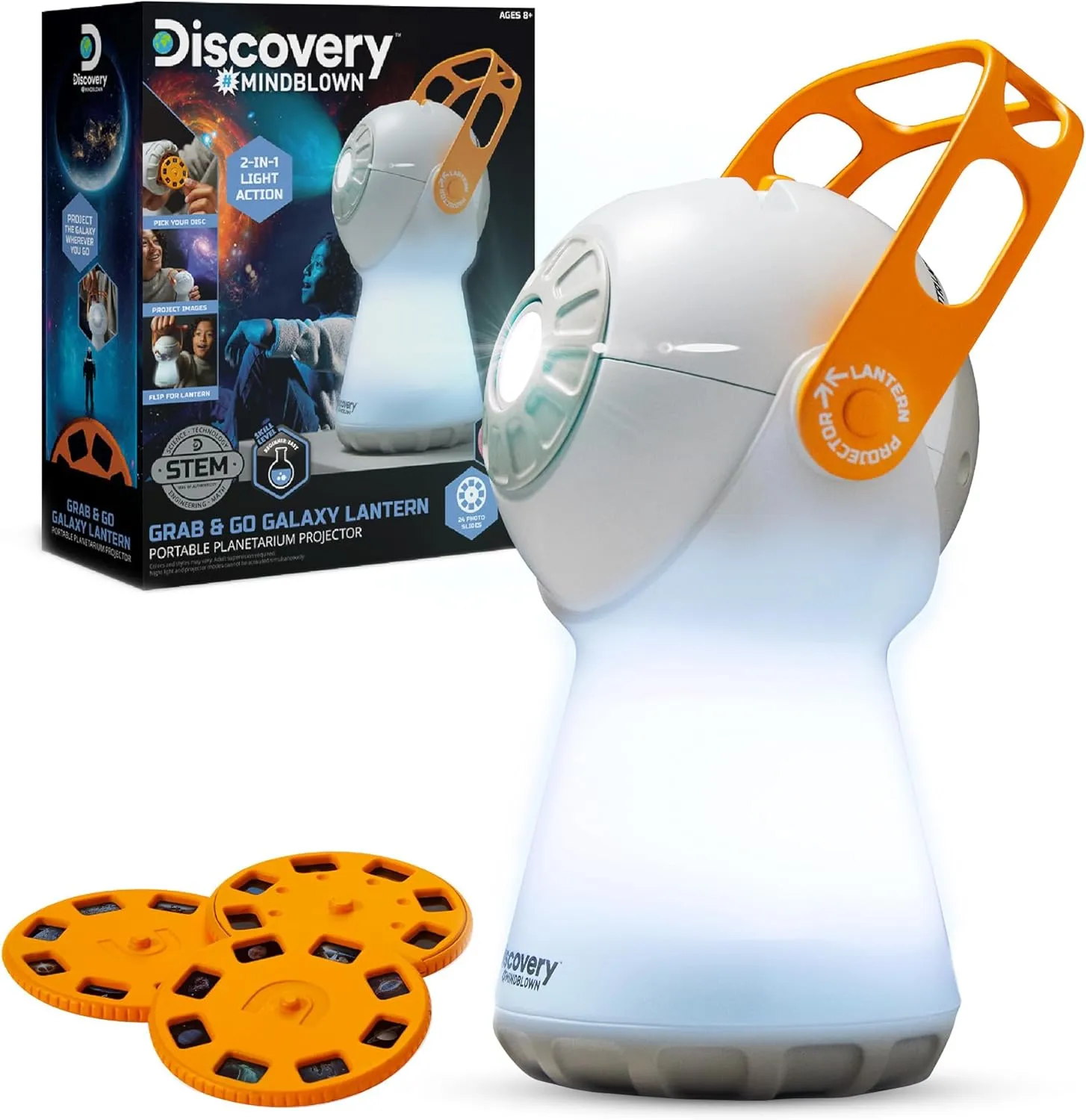 Discovery™ #Mindblown Grab & Go Galaxy Lantern Portable Planetarium Projector, 24 Space-Themed Projection Slides, Ambient Nightlight Mode, Kid's Astronomy Toy, Hidden Storage Compartment