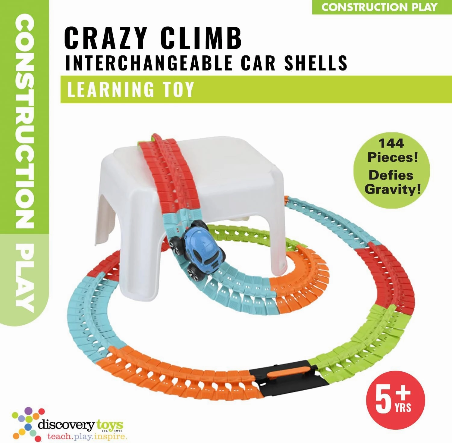 Discovery Toys – Crazy Climb Track | Car Track Set with LED Light-Up Race Car | Interchangeable Car Shells | Multicolor Flexible Changeable Tack | Custom Racetrack Toy | 5  yrs