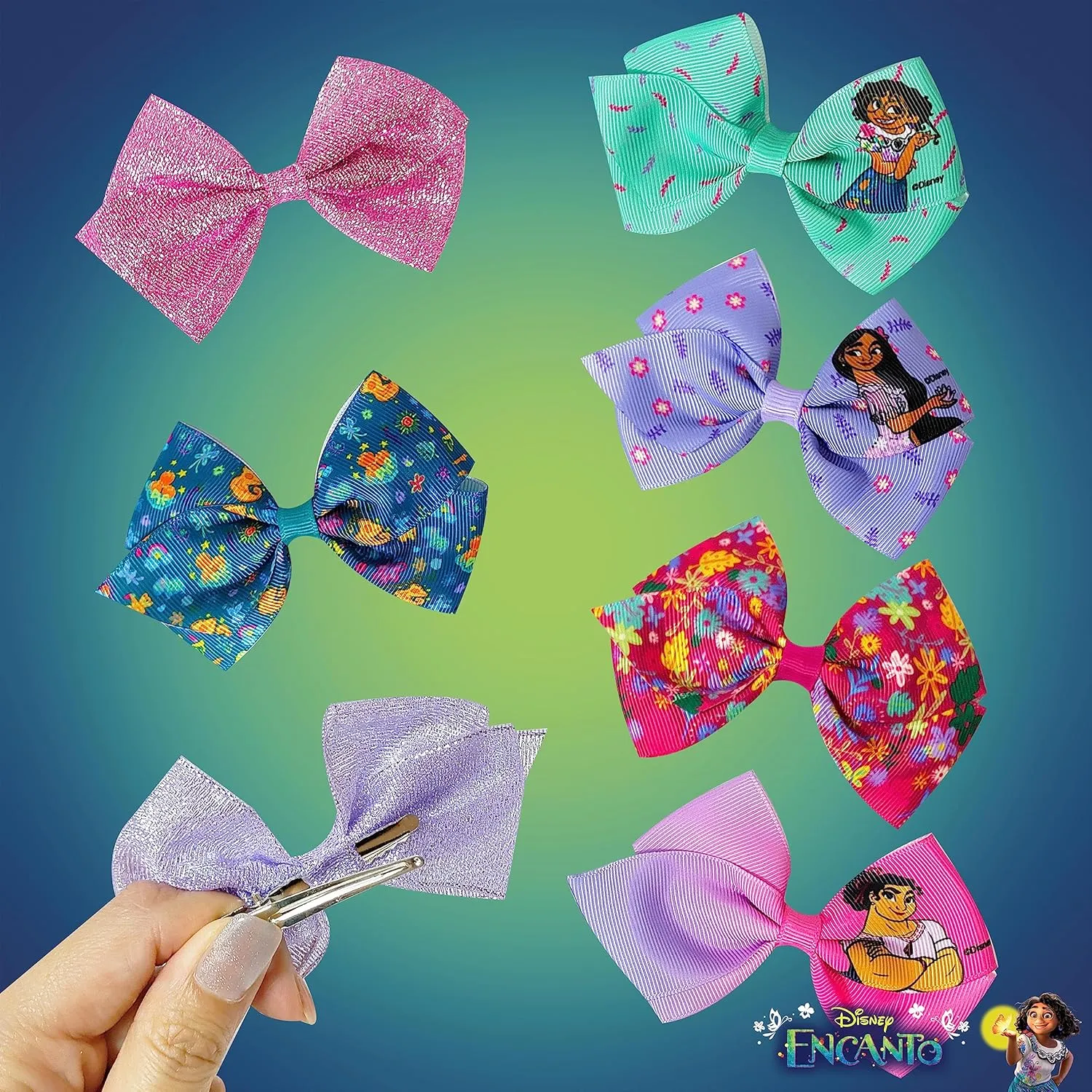 Disney Encanto Hair Bow Clips Bundle - 4 Inch Alligator Clips with Different Images, Ages 3 