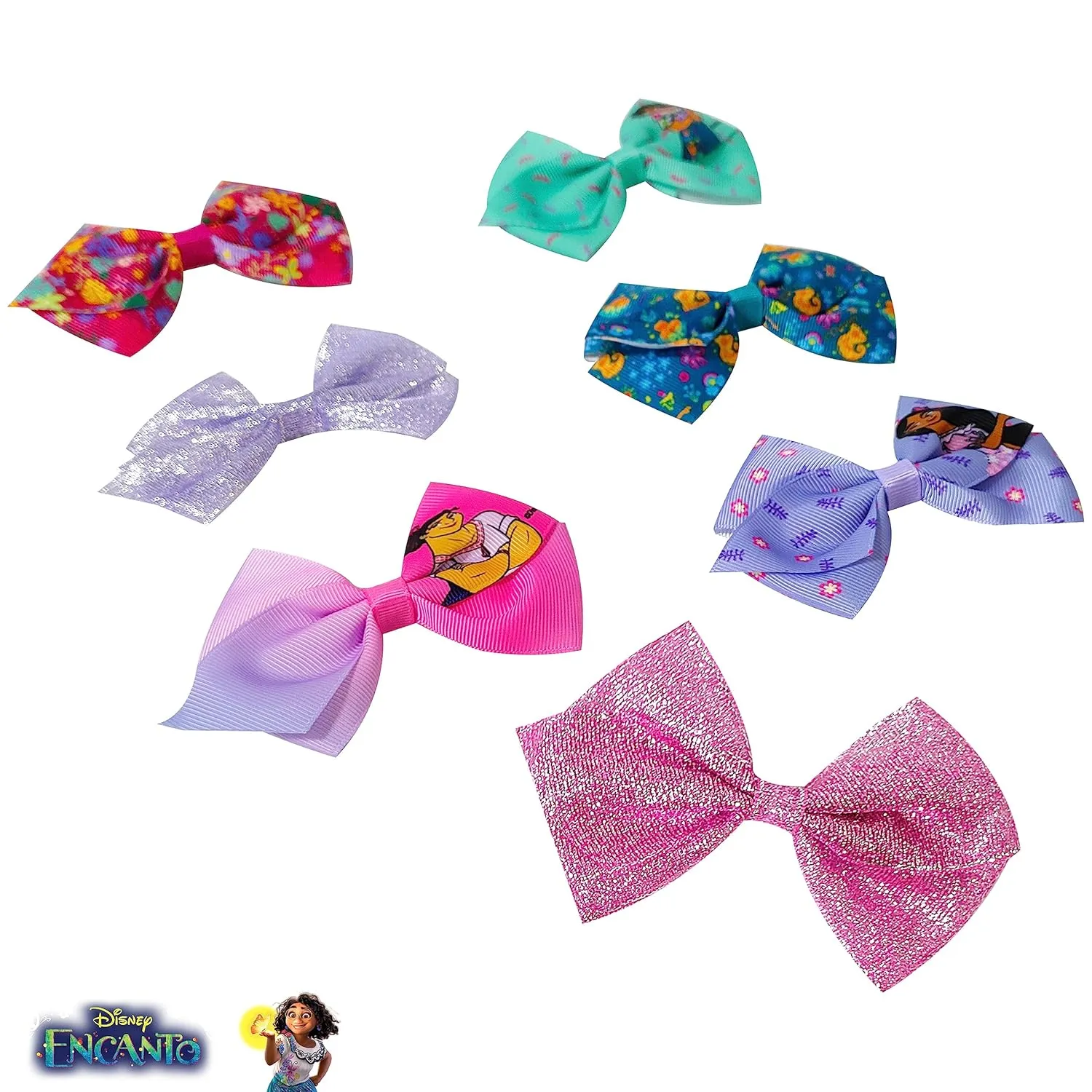 Disney Encanto Hair Bow Clips Bundle - 4 Inch Alligator Clips with Different Images, Ages 3 