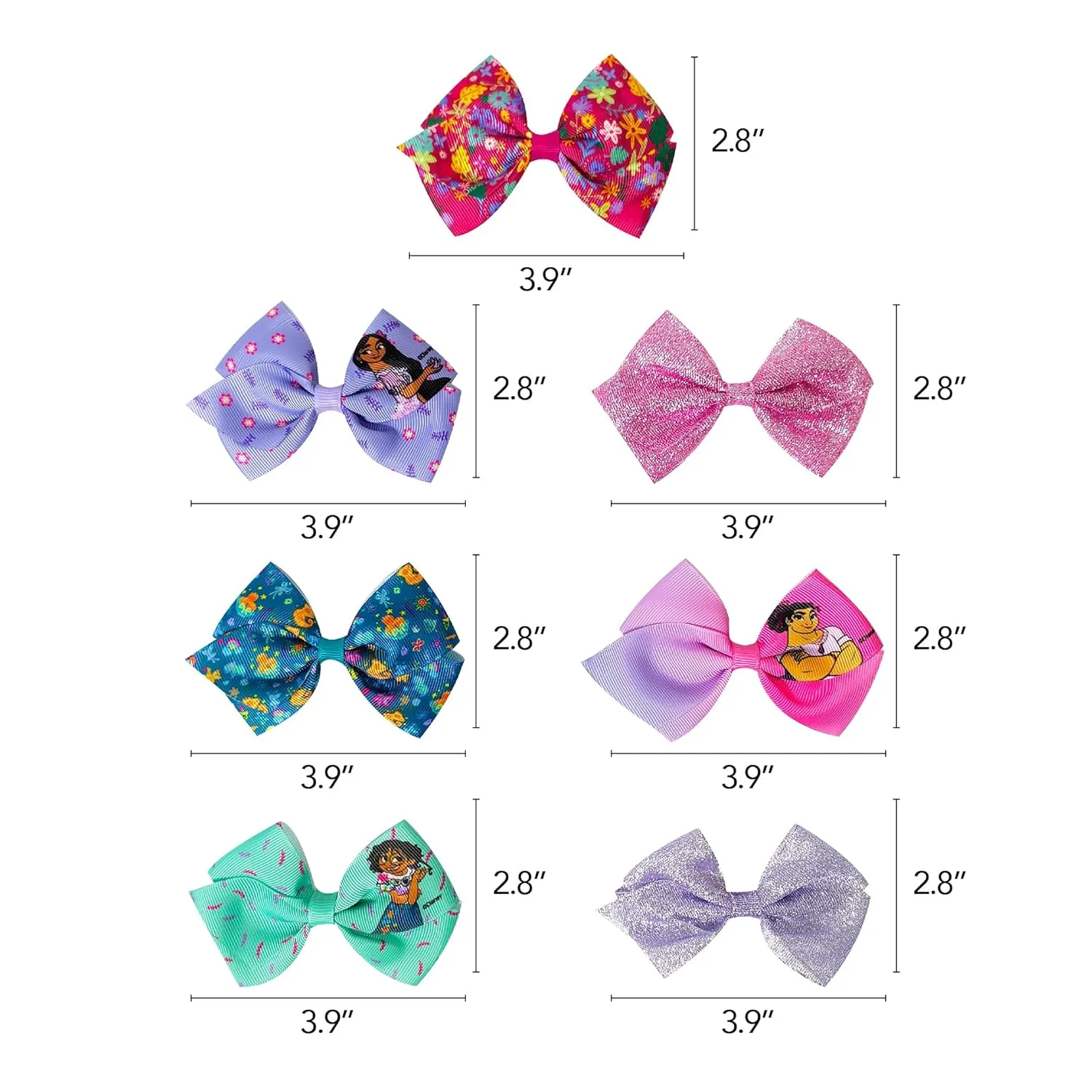 Disney Encanto Hair Bow Clips Bundle - 4 Inch Alligator Clips with Different Images, Ages 3 