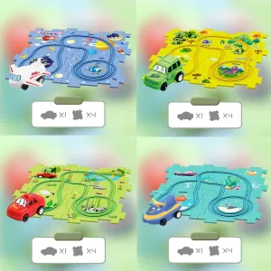 DIY Assembling Electric Trolley, Children's Educational Track Car Set, Puzzle DIY Electric City Construction Train Track Battery-Operated Toy Children's Toy Gift (5PCS, 4 Sets)