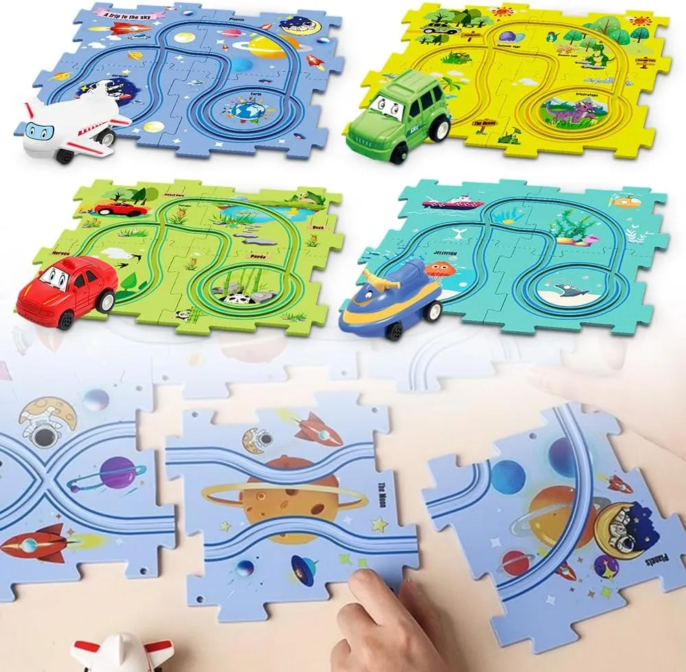 DIY Assembling Electric Trolley, Children's Educational Track Car Set, Puzzle DIY Electric City Construction Train Track Battery-Operated Toy Children's Toy Gift (5PCS, 4 Sets)
