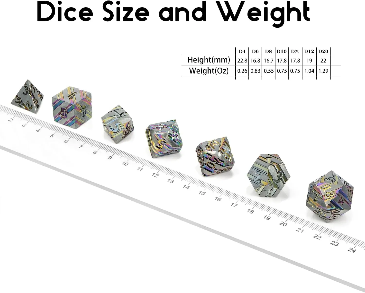 DNDND Rainbow Stripe DND Metal Dice Set,7 PCS Zinc Alloy with Gift Case for Dungeons and Dragons D&D (Rainbow)