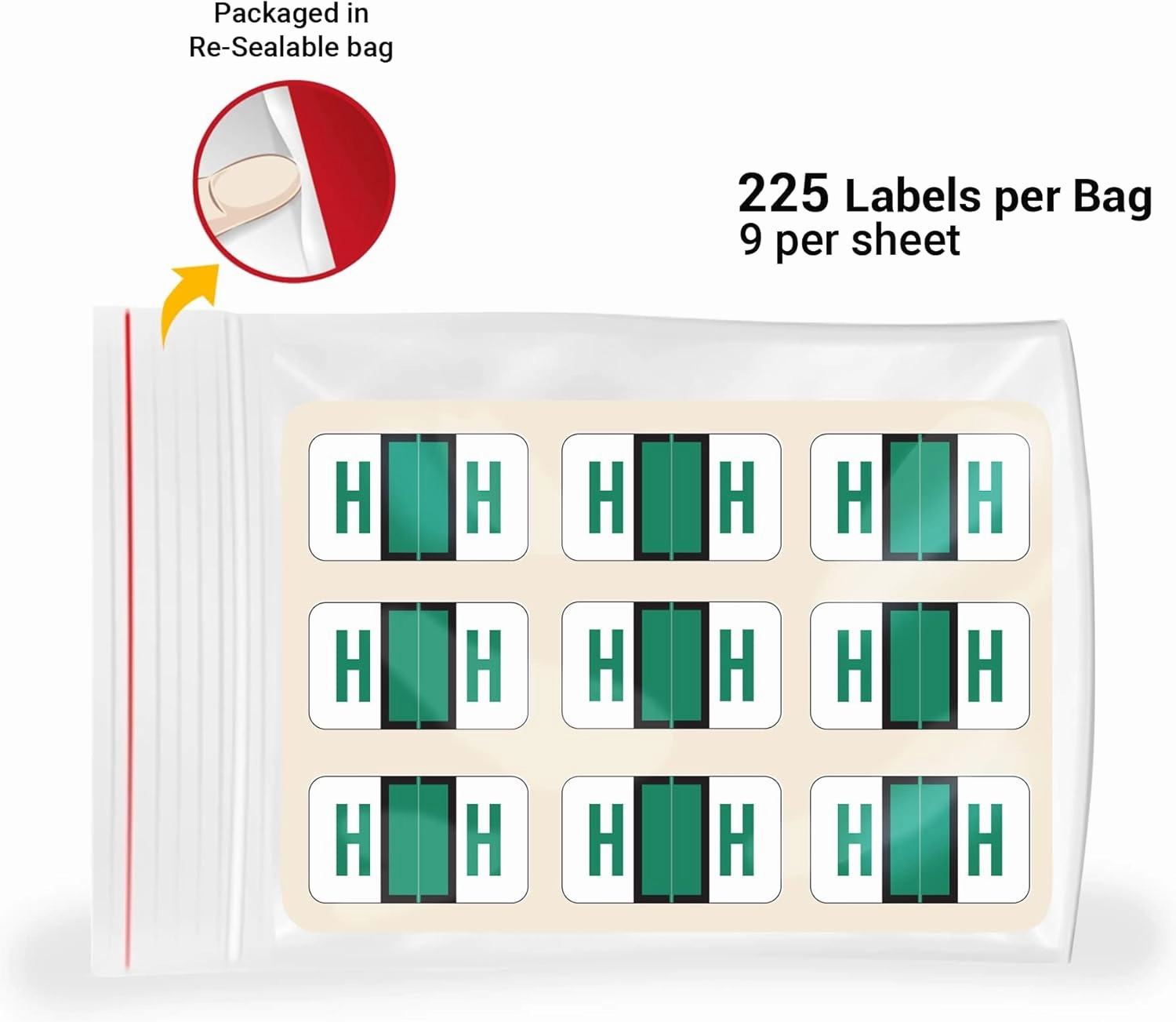 Doctor Stuff - File Folder Labels, Alphabet Letter H, POS 3400 - POAM Series Compatible Alpha Stickers, Dark Green, 15/16" x 1-5/8", 225 Labels per Package