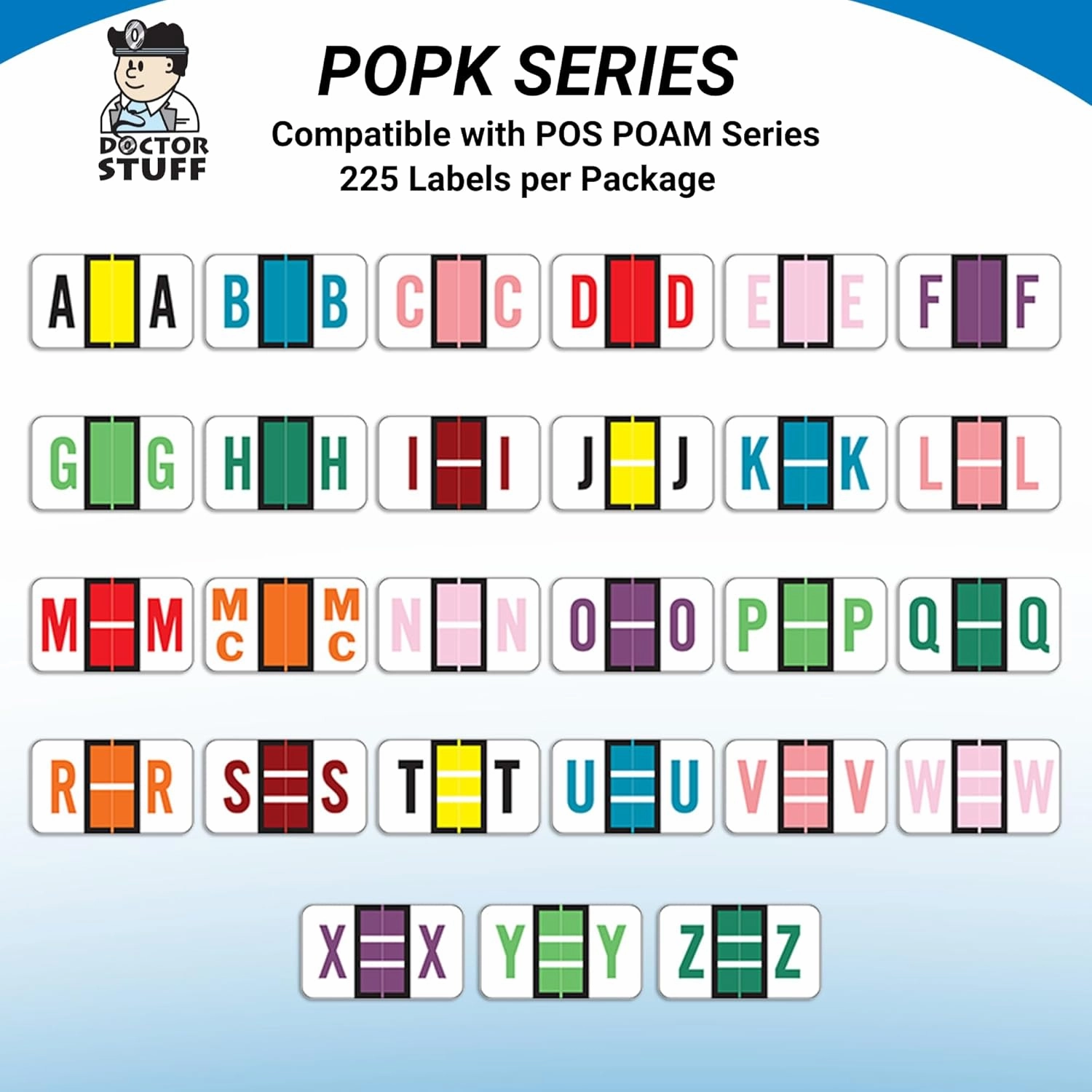 Doctor Stuff - File Folder Labels, Alphabet Letter H, POS 3400 - POAM Series Compatible Alpha Stickers, Dark Green, 15/16" x 1-5/8", 225 Labels per Package