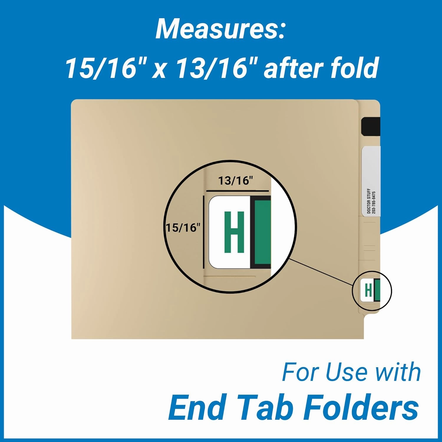 Doctor Stuff - File Folder Labels, Alphabet Letter H, POS 3400 - POAM Series Compatible Alpha Stickers, Dark Green, 15/16" x 1-5/8", 225 Labels per Package