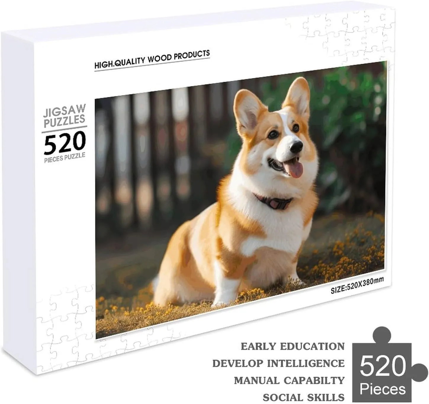 Dog Corgi Puzzles 520 Pieces Personalized Jigsaw Puzzles Dog Corgi Photo Puzzle Challenging Picture Puzzle for Adults Personaliz Jigsaw with Storage Bag (20.5" X 15")