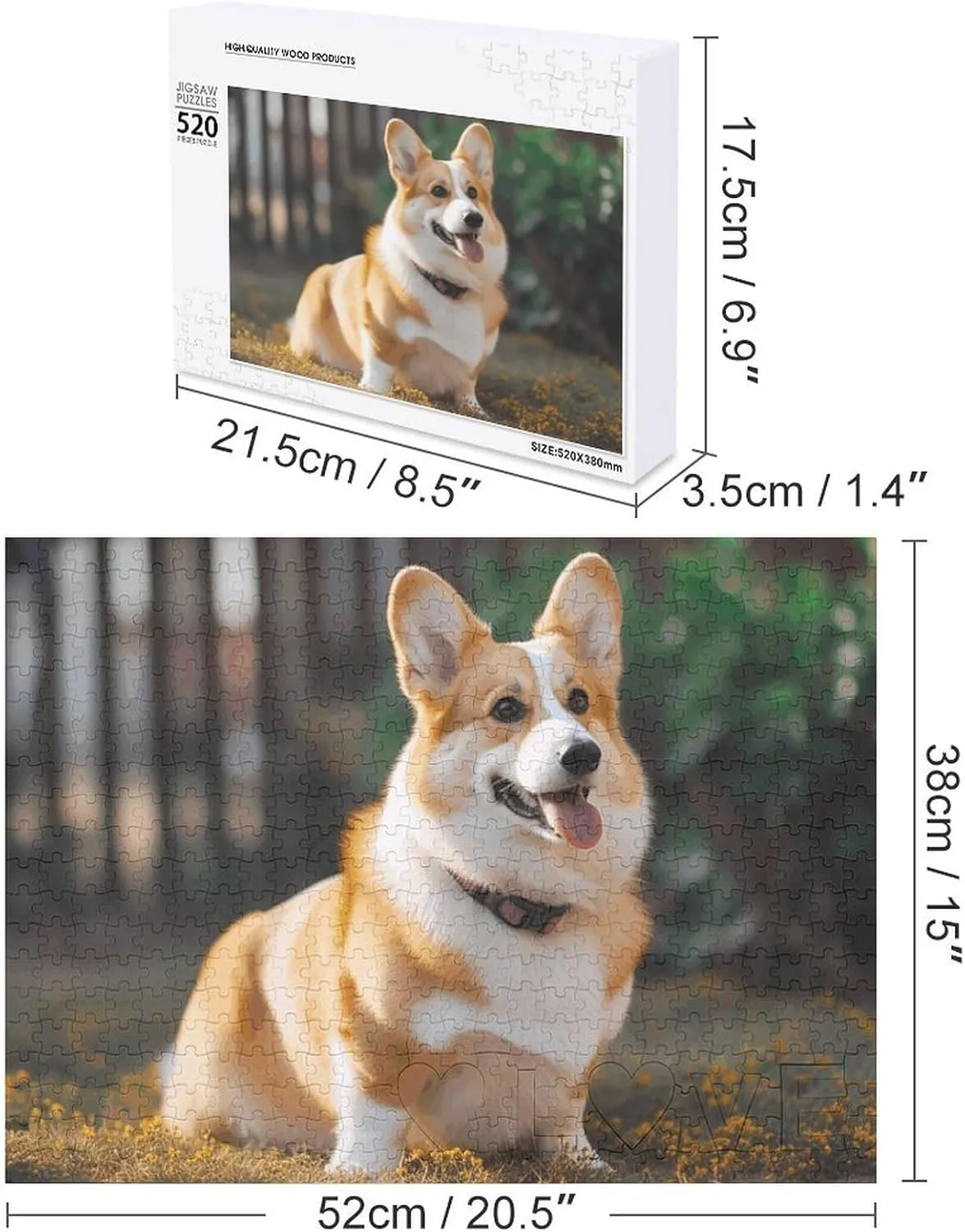 Dog Corgi Puzzles 520 Pieces Personalized Jigsaw Puzzles Dog Corgi Photo Puzzle Challenging Picture Puzzle for Adults Personaliz Jigsaw with Storage Bag (20.5" X 15")