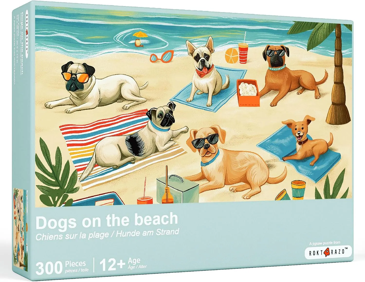 Dogs on The Beach, 300 Pieces Jigsaw Puzzles, Moderate Challenge, Kids Puzzles, Family Puzzles, Family Game Nights, Finish Size 20.5 * 15.0 in