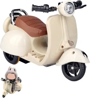 Doll Scooter Toy with Light & Music | Interactive Rotating Electric Collectible | Cute Desktop Decor for Collectors | Scooter for Labu Fans, Safe PVC Ornament (Cream)