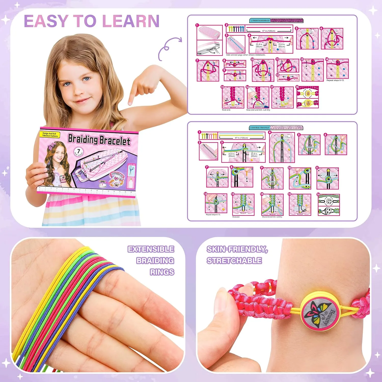 Dpai Friendship Bracelet Making Kit for Girls,DIY Arts and Crafts Toys,Jewelry String Maker Kit,The Best Birthday Gifts Ideas for Girls 6 7 8 9 10 11 12  Years Old（Double Purple