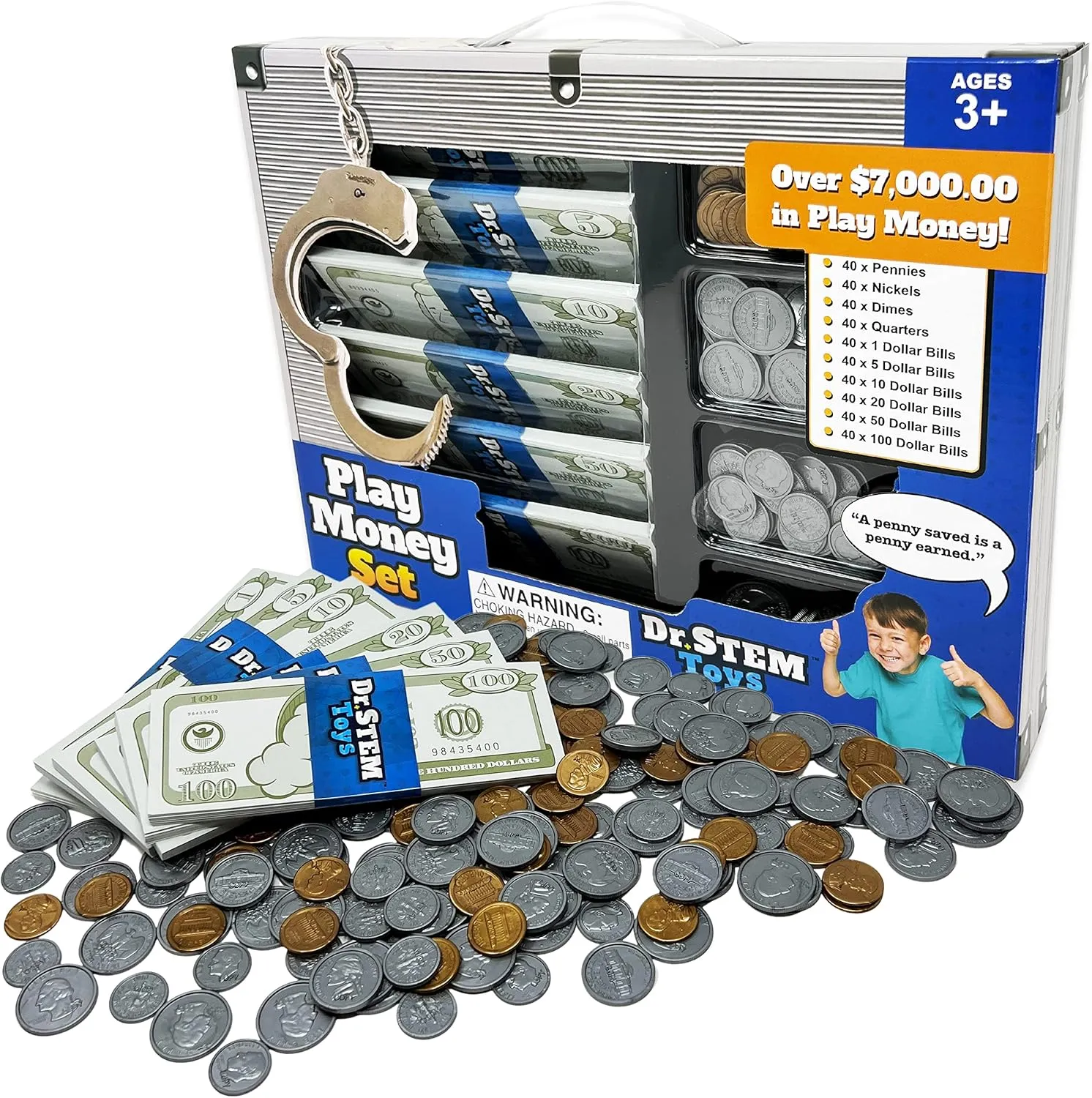 Dr. STEM Toys Play Money for Kids: Durable Boxed Set Provides 400 Pieces of Realistic Fake Money Bills & Fake Coins for Pretend Play, Helps Kids Learn Financial Responsibility & More