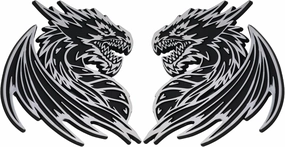 Dragon Emblem 3D Car Badge – Custom Decal Sticker for Car, Truck, SUV – Durable Exterior Trunk, Hood, Fender (Set of 2) (Chrome)