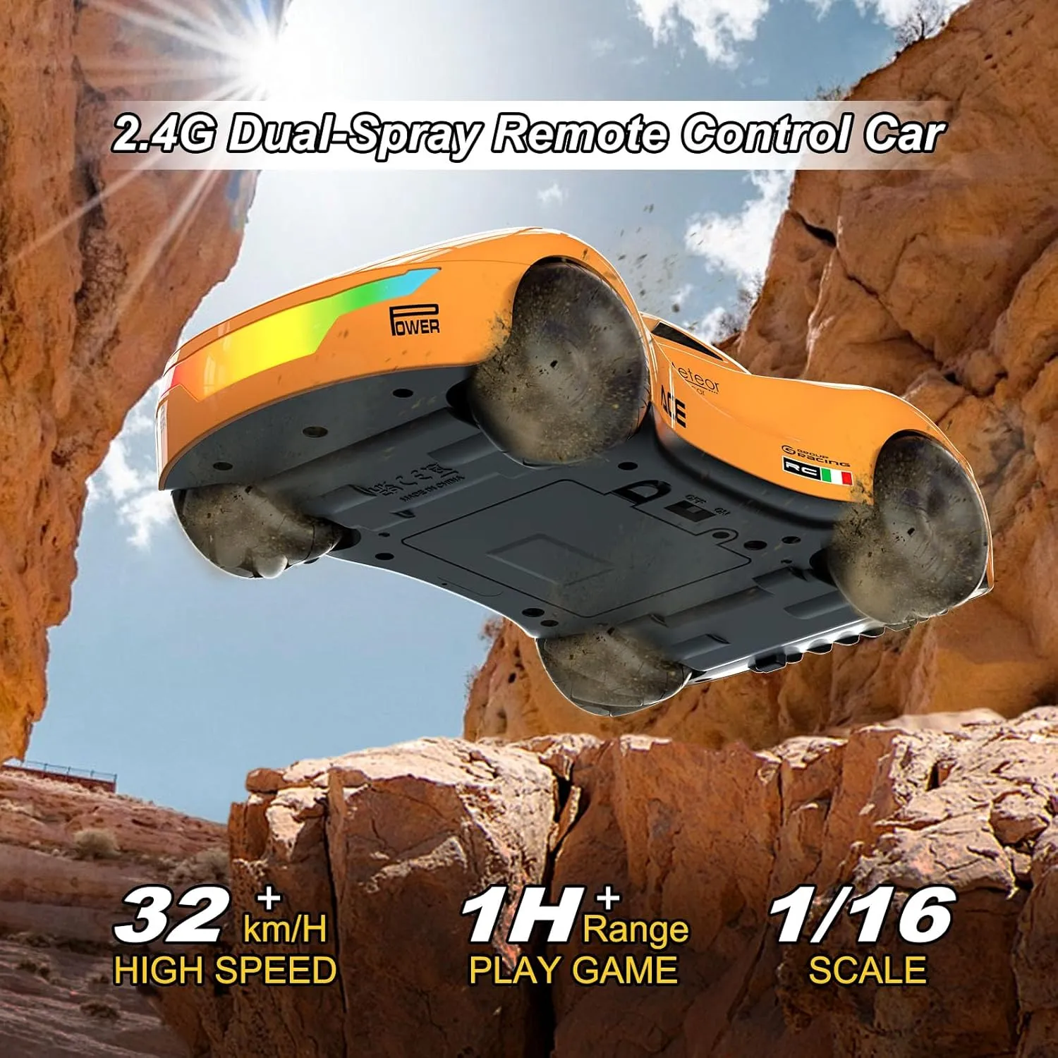 Drift Car, High-Speed Remote Control Cars, Rc Drift Cars for Adults, 32  km/H, 1:16 Scale, Self-Spray, Infinity Color Lamp, 1200mAh Battery, Racing Level Operation, Gift for Kids/Adults (Orange)
